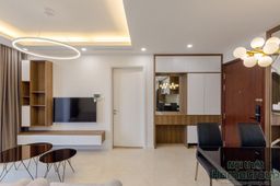 Phòng khách, Phòng ăn, Lối vào - Căn hộ D'Capitale Hà Nội 70m2 - Phong cách Modern 