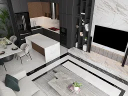 Phòng khách, Phòng bếp - Nhà phố Quận 4 - Phong cách Modern 