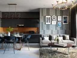 Phòng khách, Phòng bếp, Phòng ăn - Căn hộ Palm Heights Quận 2 - Phong cách Modern 