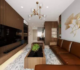 Phòng khách - Căn hộ Estella Quận 2 - Phong cách Mid-Century Modern 