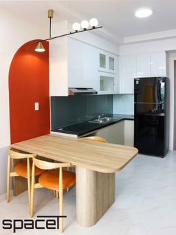 Phòng bếp, Phòng ăn - Căn hộ Happy One 2PN - Phong cách Color Block 
