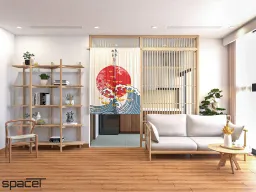 Phòng khách - Căn hộ Eco Green Quận 7 49m2 - Phong cách Japandi 