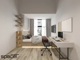 Phòng ngủ, Phòng làm việc - Căn hộ studio Rivergate Residence Quận 4 27m2 - Phong cách Japandi 