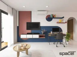 Phòng khách, Phòng làm việc - Căn hộ Goldora Plaza Nhà Bè 62m2 - Phong cách Color Block 