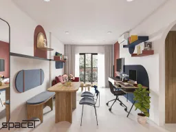 Phòng ăn, Phòng làm việc - Căn hộ Goldora Plaza Nhà Bè 62m2 - Phong cách Color Block 