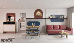 Phòng khách, Phòng ăn - Căn hộ Goldora Plaza Nhà Bè 62m2 - Phong cách Color Block 