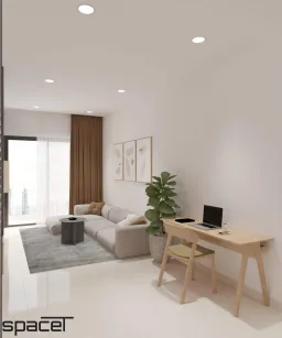 Phòng khách, Phòng làm việc - Căn hộ The Sun Avenue Quận 2 51m2 - Phong cách Modern 