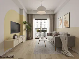 Phòng khách - Căn hộ Masteri T5 Thảo Điền 71m2 - Phong cách Color Block + Scandinavian 
