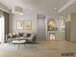 Phòng khách, Phòng bếp - Căn hộ Masteri T5 Thảo Điền 71m2 - Phong cách Color Block + Scandinavian 