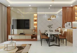 Phòng khách, Phòng ăn - Căn hộ Diamond Riverside Quận 8 - Phong cách Modern 