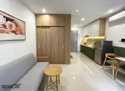 Phòng khách, Phòng bếp - Căn hộ studio The Rainbow (Vinhomes) - Phong cách Scandinavian 