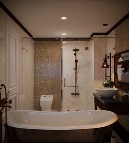 Phòng tắm - Phòng ngủ Nhà phố Nguyễn Trãi Quận 5 - Phong cách Indochine 
