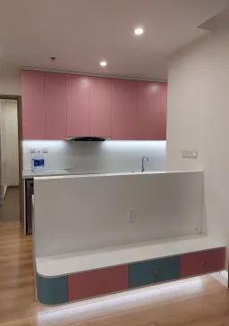 Phòng khách, Phòng bếp - Căn hộ Vinhomes Grand Park Quận 9 - Phong cách Modern + Color Block 