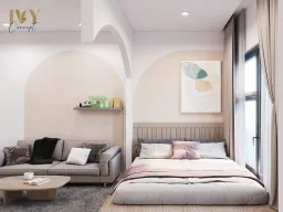 Phòng ngủ, Phòng khách - Căn hộ studio Vinhomes Quận 9 - Phong cách Japandi 