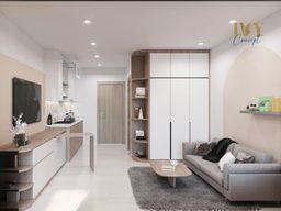 Phòng khách, Phòng bếp - Căn hộ studio Vinhomes Quận 9 - Phong cách Japandi 