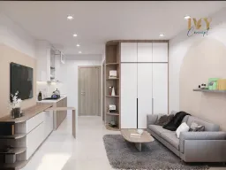Phòng khách, Phòng bếp - Căn hộ studio Vinhomes Quận 9 - Phong cách Japandi 