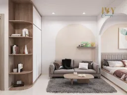 Phòng khách - Căn hộ studio Vinhomes Quận 9 - Phong cách Japandi 