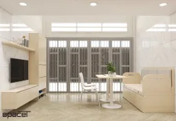 Phòng khách, Phòng ăn, Lối vào - Nhà phố Cao Văn Lầu Quận 6 - Phong cách Scandinavian 