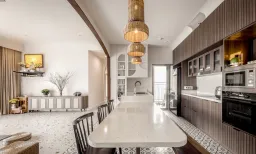 Phòng bếp, Phòng ăn - Căn hộ Palm Heights Quận 2 - Phong cách Indochine 