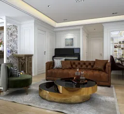 Phòng khách - Nhà phố 85m2 Quận 2 - Phong cách Neo Classic 