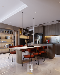 Phòng bếp, Phòng ăn - Căn hộ 2PN Empire City - Phong cách Modern 