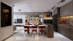 Phòng bếp, Phòng ăn - Căn hộ 2PN Empire City - Phong cách Modern 