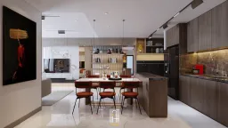Phòng bếp, Phòng ăn - Căn hộ 2PN Empire City - Phong cách Modern 