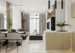 Phòng khách, Phòng bếp, Phòng ăn - Căn hộ 68m2 Quận 7 - Phong cách Modern 