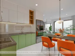 Phòng bếp, Phòng ăn - Căn hộ Vinhomes Grand Park - Phong cách Color Block 