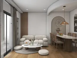 Phòng khách - Concept Căn hộ chung cư Bình Thạnh 75m2 - Phong cách Japandi 
