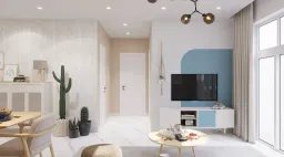 Phòng khách - Concept căn hộ theo Phong cách Scandinavian & Nautica Blue 