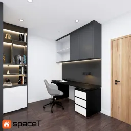 Phòng khách, Phòng ăn, Phòng làm việc - Concept nội thất Nhà phố Quận 4 - Phong cách Modern 