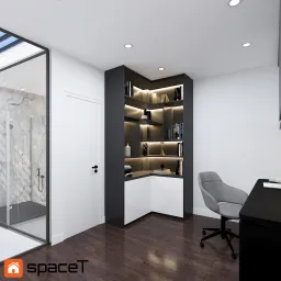 Phòng khách, Phòng ăn, Phòng làm việc - Concept nội thất Nhà phố Quận 4 - Phong cách Modern 