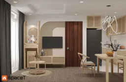 Phòng khách, Phòng ăn - Concept nội thất Căn hộ Samsora Riverside - Phong cách Japandi 