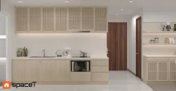 Phòng khách, Phòng bếp - Concept nội thất Căn hộ Samsora Riverside - Phong cách Japandi 