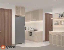 Phòng khách, Phòng bếp - Concept nội thất Căn hộ Samsora Riverside - Phong cách Japandi 