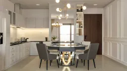 Phòng bếp, Phòng ăn - Concept nội thất Căn hộ II Sora Bình Dương - Phong cách Neo Classic 