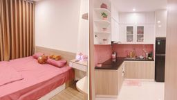 Phòng bếp - Tổ ấm “màu hồng” 43m2 của vợ chồng trẻ với thiết kế hiện đại, tiện nghi 