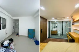 Phòng ngủ, Phòng tắm - Cải tạo nhà 44m2 từ 2 tầng: sửa 1 tầng thành tầng lửng, giải phóng không gian 