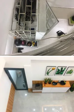 Phòng khách, Phòng bếp - Cải tạo nhà 44m2 từ 2 tầng: sửa 1 tầng thành tầng lửng, giải phóng không gian 