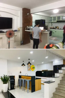 Phòng bếp - Cải tạo nhà 44m2 từ 2 tầng: sửa 1 tầng thành tầng lửng, giải phóng không gian 