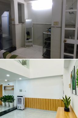 Phòng khách, Lối vào - Cải tạo nhà 44m2 từ 2 tầng: sửa 1 tầng thành tầng lửng, giải phóng không gian 