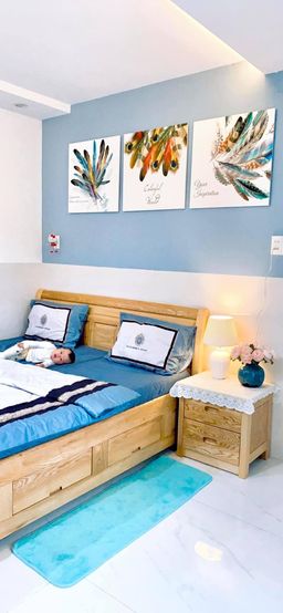Phòng ngủ - Ấm áp nhà phố tông màu vàng - xanh biển, trang trí nội thất gỗ 