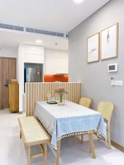 Phòng bếp, Phòng ăn - Trang trí căn hộ 51m2 như homestay cạnh biển chỉ 65 triệu đồng 