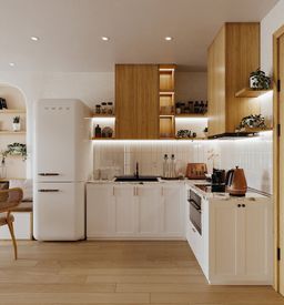Phòng bếp - Căn hộ phong cách Hiện đại kết hợp Farmhouse mộc mạc, ấn tượng 