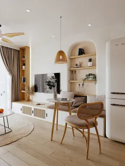Phòng khách - Căn hộ phong cách Hiện đại kết hợp Farmhouse mộc mạc, ấn tượng 