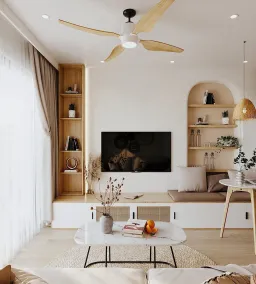 Phòng khách - Căn hộ phong cách Hiện đại kết hợp Farmhouse mộc mạc, ấn tượng 