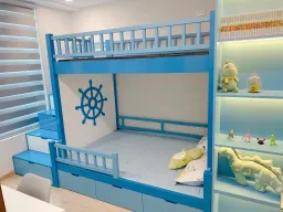 Phòng ngủ, Phòng cho bé - Căn hộ tông xám với phong cách đơn giản, kết hợp chất liệu gỗ ấm áp 
