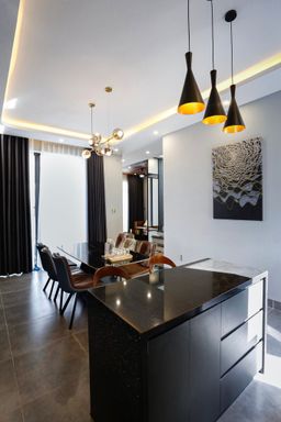 Phòng ăn - Nhà phố 80m2 xây kiểu Hiện đại, tối ưu không gian với tông màu xám - đen sang trọng 