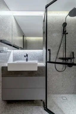 Phòng tắm - Căn hộ chỉ thiết kế màu xám - đen mà sang trọng tinh tế bất ngờ 